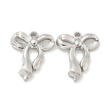 Non-Tarnish 304 Stainless Steel Pendants, Bowknot Charm, Stainless Steel Color, 19x15x3mm, Hole: 1.6mm