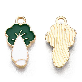 Alloy Pendants, with Enamel, Chinese Cabbage, Light Gold, Dark Green, 20.5x11.5x2mm, Hole: 2mm