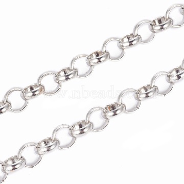Iron Rolo Chains, Belcher Chain, Unwelded, with Spool, Platinum Color, Nickel Free, Link: 6mm in diameter, 2mm thick, about 328.08 Feet(100m)/roll(CHT038Y-NF)