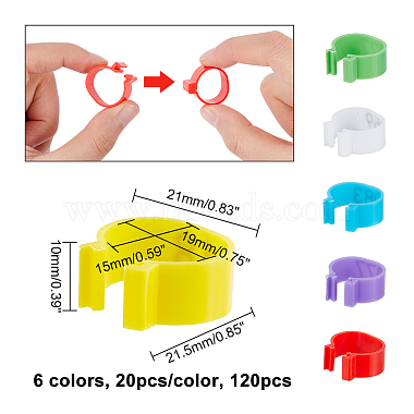 120Stück 6 Farben Identifikationsbänder aus Kunststoff für Geflügelbeine(AJEW-WH0258-456)-2