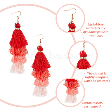 10 Pairs 10 Colors Multi-layer Cotton Tassel Dangle Earrings(EJEW-AN0001-67)-3