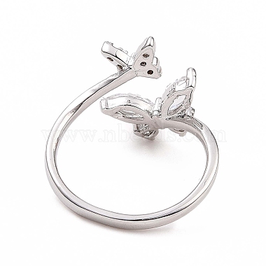 Clear Cubic Zirconia Butterfly Open Cuff Ring(X-RJEW-B028-26P)-3