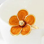 Flower Alloy Enamel Finger Rings for Women, Golden, Dark Orange, 18mm(FS-WG5F22E-04)