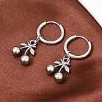 316 Surgical Stainless Cherry Hoop Earrings, Antique Silver & Stainless Steel Color, 31x12mm(EJEW-C160-11A)
