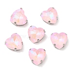 Mocha Fluorescent(MI) Heart Sew on Rhinestone, Multi-strand Links, with Brass Prong Settings, Garments Accessories, Light Rose, 12x12x6.5mm, Hole: 1mm(GGLA-C001-01A-P01)