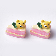 Resin Cabochons, Cake with Bear, Gold, 16~17x17~18x13mm(X-CRES-Q206-07A)