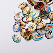 Jesus and the Virgin Printed Glass Oval Cabochons, Mixed Color, 18x13x4mm(GGLA-N003-13x18-A)