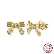 925 Sterling Silver Bowknot Stud Earrings, Real 14K Gold Plated, 7.5x9.5mm(STER-P065-10G)