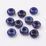 Natural Sodalite European Beads, Large Hole Beads, Rondelle, 14x7~8mm, Hole: 6mm(G-G740-14x8mm-02)