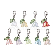Lily Acrylic Pendant Decorations, Lobster Claw Clasps Charm for Bag Key Chain Ornaments, Platinum, 25.5mm, 9pcs/set(HJEW-JM01890-01)