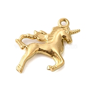 Ion Plating(IP) 304 Stainless Steel Pendants, Unicorn Charms, Real 18K Gold Plated, 26x27x4mm, Hole: 1.8mm(STAS-N103-12G)