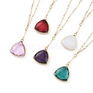 Pendant Necklaces, with Golden Tone Brass Glass Triangle Pendants, Brass Rhinestone Pendants, Brass Bar Links and Lobster Claw Clasps, with Cardboard Box, Mixed Color, 17.9 inch(45.5cm)(NJEW-JN02648-M)