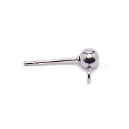 304 Stainless Steel Ball Stud Earring Post, Earring Findings, with Loop, Stainless Steel Color, 15x6.8x4mm, Hole: 1.5mm, Pin: 0.8mm(FIND-SZC0006-01C-P)