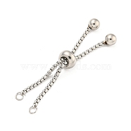 Non-Tarnish Adjustable 304 Stainless Steel Box Chain Slider Bracelet Making, Stainless Steel Color, 3-1/2 inch(9cm), Hole: 2mm(MAK-L038-001P-03)