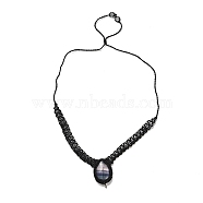 Natural Fluorite Teardrop Pendant Necklace, Braided Wax Strings Choker Necklaces, 29.29 inch(74.4cm)(NJEW-K258-01F)
