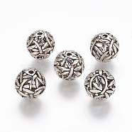 Tibetan Style Alloy Beads, Lead Free & Nickel Free, Round with Dragonfly, Antique Silver Color, Size: about 14.5mm in diameter, hole: 1.5mm(X-PALLOY-AD-18441-AS)