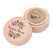 Wood Ring Box, Column with Leaf and Word Forever You Is, BurlyWood, 2x1-5/8 inch(5.2x4cm)(OBOX-WH0009-010)
