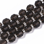 Natural Smoky Quartz Beads Strands, Round, Faceted, 7.5x8mm, Hole: 1.2mm, about 18~20pcs/strand, 7.48 inch(19cm)(G-R462-01)