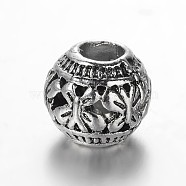 Tibetan Style Alloy European Beads, Large Hole Rondelle with Butterfly Beads, Antique Silver, 11x10mm, Hole: 4mm(MPDL-E042-01AS)