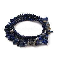 Three Loops Stretch Wrap Bracelets, with Natural Lapis Lazuli Beads, Round & Chip, 22.04 inch(56cm)(BJEW-JB05530-02)