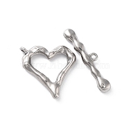 Non-Tarnish 304 Stainless Steel Toggle Clasps, Heart, Stainless Steel Color, 22x21x4mm, Hole: 1.6mm, Bar: 30x7x3.5mm, Hole: 1.4mm(X-STAS-A092-08A-P)