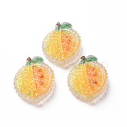 Transparent Epoxy Resin Cabochons, with Paillette, Yellow Peaches, Gold, 21x18x8.5mm(CRES-S365-12)