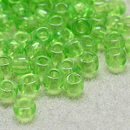 12/0 Grade A Round Glass Seed Beads, Transparent Colours, Light Green, 12/0, 2x1.5mm, Hole: 0.8mm, about 30000pcs/bag(SEED-Q006-F19)