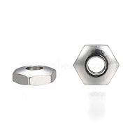 304 Stainless Steel Spacer Beads, Hexagon, Stainless Steel Color, 5x5.7x2mm, Hole: 1.8mm(STAS-L234-133P)