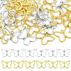40Pcs 2 Colors Tibetan Style Alloy Pendants, Hollow, Butterfly Charms, Mixed Color, 16x21.5x2.5mm, Hole: 1.6mm, 20pcs/color(FIND-YW0012-13)