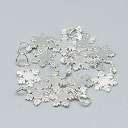 925 Sterling Silver Charms, with Jump Ring, Snowflake, Silver, 14.5x10.5x1mm, Hole: 4mm(STER-T002-290S)