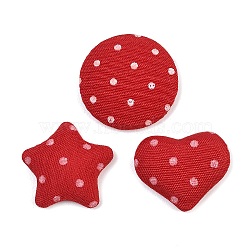 Cloth Cabochons, Flat Round/Heart/Star with Wave Point, with Resin and Alloy Bottom, Red, 18~23x21~23x5.5~6mm(FB-CBA0FAC-02B)