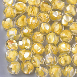 Transparent Acrylic Cabochons, with Shell, Round, Gold, 16x14mm, bottom: 9mm(MACR-S361-12C-01)