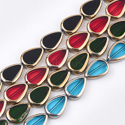 Electroplate Glass Beads Strands, Edge Plated, Teardrop, Mixed Color, 16.5x11.5x5mm, Hole: 1mm, about 20pcs/strand, 12.9 inch(EGLA-S188-04)