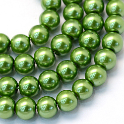 Baking Painted Pearlized Glass Pearl Round Bead Strands, Lime Green, 8~9mm, Hole: 1mm, about 100~105pcs/strand, 31.4 inch(HY-Q330-8mm-13)