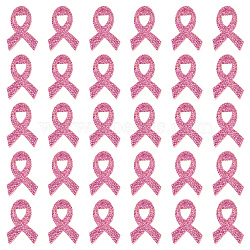 30Pcs Breast Cancer Awareness Ribbon Rhinestone Appliques, Costume Accessories, Rose, 42x28x3.5mm(PATC-FG0001-48)