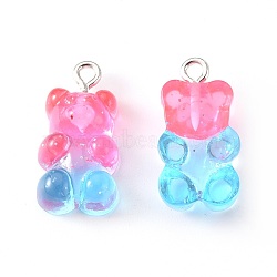 Transparent Resin Pendants, with Glitter Powder and Platinum Tone Iron Loop, Bear, Light Sky Blue, 21x11x7mm, Hole: 1.8mm(X-RESI-R429-31J)