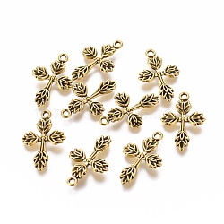 Tibetan Style Alloy Gothic Pendants, Cross, Cadmium Free & Lead Free, Antique Golden, 25x16x2mm, Hole: 2mm(GLF0175Y)