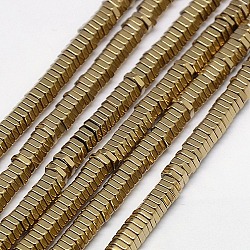 Electroplate Non-magnetic Synthetic Hematite Beads Strands, Hexagon, Grade A, Golden Plated, 2x1mm, Hole: 1mm, about 400pcs/strand, 16 inch(G-J165-2mm-05)