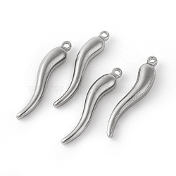 304 Stainless Steel Pendants, Horn of Plenty/Italian Horn Cornicello Charms, Stainless Steel Color, 28x5.5x4.5mm, Hole: 1.6mm(STAS-F192-054P)