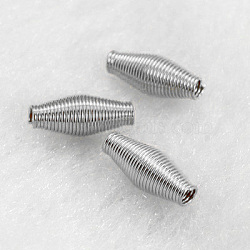 Steel Spring Beads, Coil Beads, Rice, Platinum, about 4mm wide, 9mm long, hole: 1mm(STAS-D004-P)