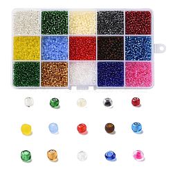 180G 15 Colors Glass Seed Beads, Transparent Colours, Round, Mixed Color, 8/0, 3~4x2~3mm, Hole: 0.8~1mm, 12g/color(SEED-JQ0003-01A-3mm)