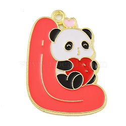 Alloy Enamel Pendants, Light Gold, Panda Charm, Letter L, 28x20x1mm, Hole: 1.6mm(ENAM-H045-03LG-01)