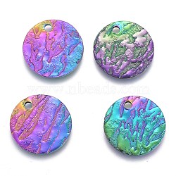 Ion Plating(IP) 304 Stainless Steel Charms, Textured, Laser Cut, Flat Round, Rainbow Color, 12x1mm, Hole: 1.4mm(X-STAS-M228-C01-M)