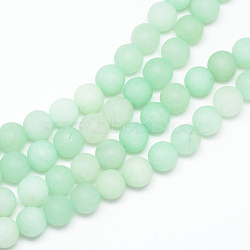 Natural White Jade Bead Strands, Dyed, Frosted, Round, Aquamarine, 8~9mm, Hole: 1mm, about 46~48pcs/strand, 14.9 inch(X-G-R297-8mm-36)