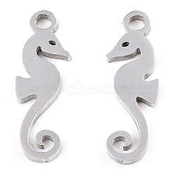 304 Stainless Steel Charms, Sea Horse, Stainless Steel Color, 15x4.7x1mm, Hole: 1mm(STAS-Q201-T160)