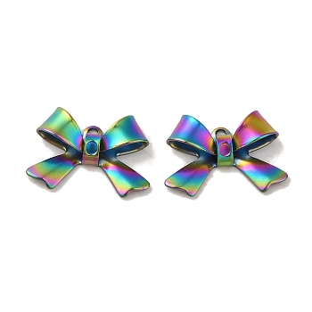 Ion Plating(IP) 304 Stainless Steel Pendants, Bowknot Charm, Rainbow Color, 10x15x4mm, Hole: 1mm