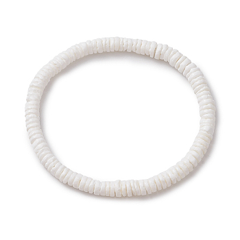Disc Natural Shell Beaded Stretch Bracelets for Women, White, Inner Diameter: 2-1/4 inch(5.55cm)