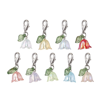 Lily Acrylic Pendant Decorations, Lobster Claw Clasps Charm for Bag Key Chain Ornaments, Platinum, 25.5mm, 9pcs/set