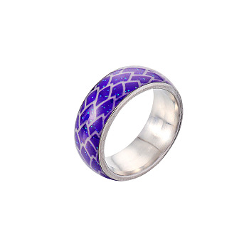 Glow in the Dark Luminous Enamel Finger Ring, Stainless Steel Rings for Women, Blue Violet, US Size 9(18.9mm)