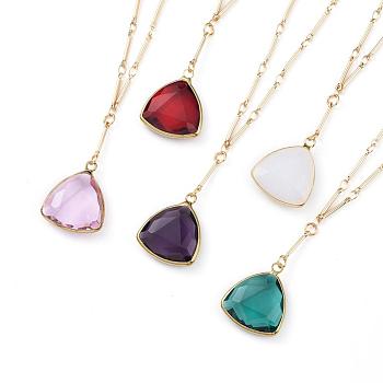 Pendant Necklaces, with Golden Tone Brass Glass Triangle Pendants, Brass Rhinestone Pendants, Brass Bar Links and Lobster Claw Clasps, with Cardboard Box, Mixed Color, 17.9 inch(45.5cm)